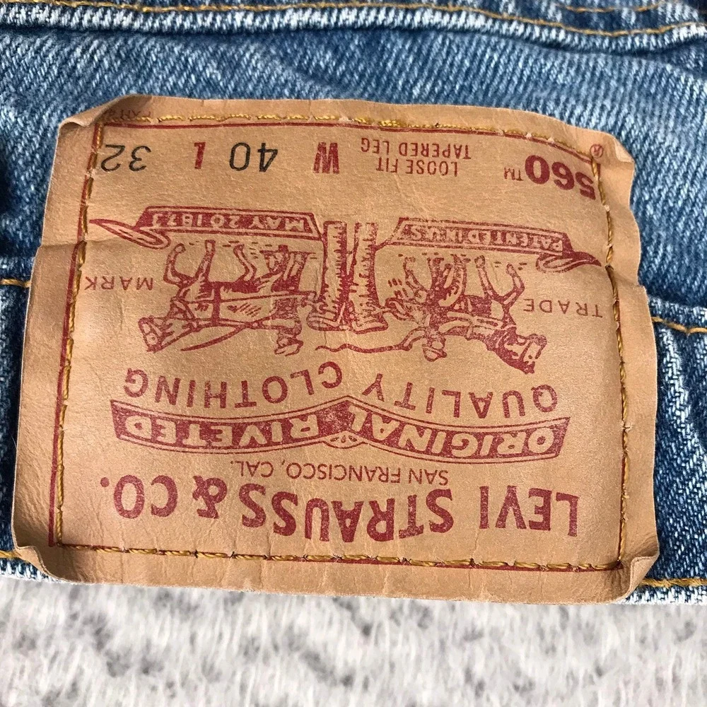 Levis 560 Jeans Mens 40(39x32) Blue Loose Fit Tapered Leg Light Wash USA Vtg 90s